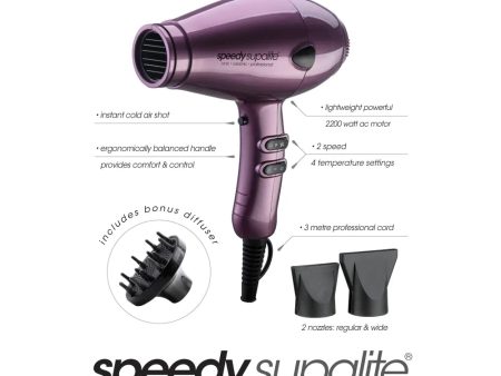 Speedy Supalite professional Hair Dryer - with free Adam professional brushes (25mm, 33mm, and 43mm) Purple Hot on Sale