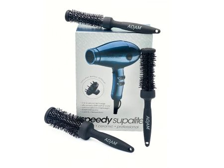 Speedy Supalite professional Hair Dryer - with free Adam professional brushes (25mm, 33mm, and 43mm) Steel Blue Supply