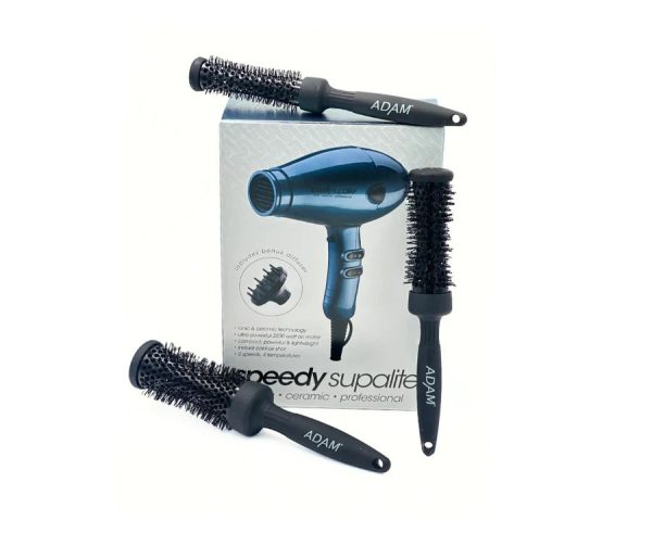 Speedy Supalite professional Hair Dryer - with free Adam professional brushes (25mm, 33mm, and 43mm) Steel Blue Supply